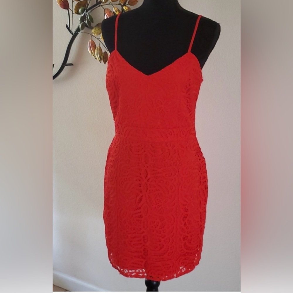 23 BISOU BISOU spaghetti strap mini Red ❤️ Valentine’s dress lace overlay sz 10